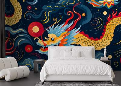 Cute Colorful Chinese Dragon Image Wall mural