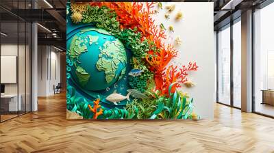 Image of a small earth living in harmony with sea creatures Wall mural