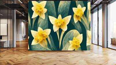 Yellow flower pattern , Generative AI Wall mural