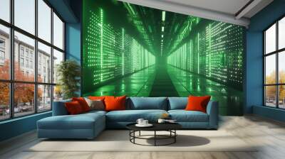 server room data center with green light. Wall mural