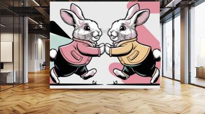 Happy Easter greeting card with two bunnies modern design vector illustration Wall mural