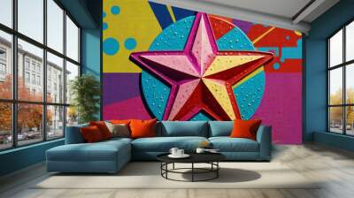 pntagram star symbol in colorful paint splashes Wall mural