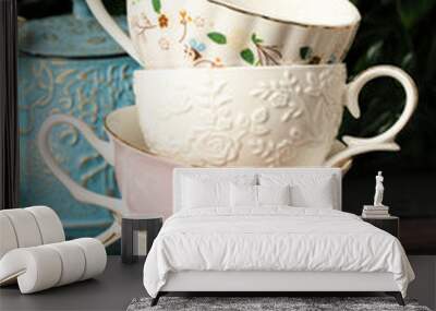 Stack of porcelain tea cups Wall mural