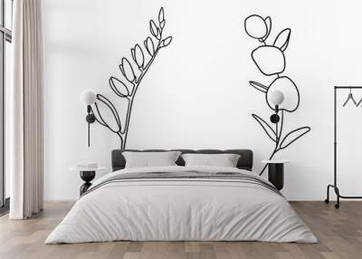 Flowers isolated on white background. Black and white vector illustration. Hand drawn flowers Wall mural