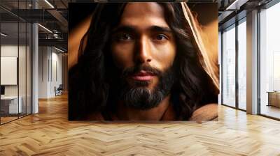  a realistic close-up portrait of Jesus Christ with detailed features. Wall mural