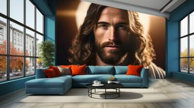 a close-up image of Jesus Christ with a soft Wall mural