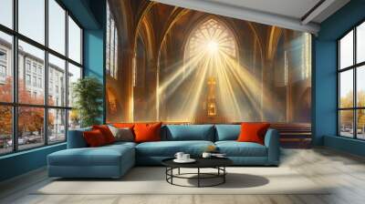 Interior of church with divine light  Wall mural