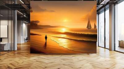 sunset on the beach Wall mural