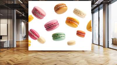 Various colorful of macarons floating on the air , PNG  Wall mural