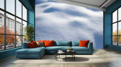 A captivating image of a snow-covered surface, showcasing the intricate patterns and soft light Wall mural