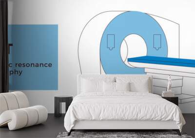 Magnetic Resonance Tomography. MRI procedure. Scanner. Medical Equipment. Black and White Modern Flat Vector Concept Illustration. Website Banner. Social Media Template. Landing Page Design Template. Wall mural