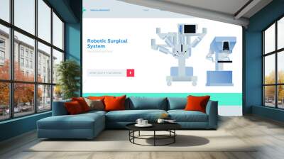 Robotic Surgical Assisted System. Medical Equipment. Modern Flat Vector Illustration. Landing Page Design Template. Website Banner. Wall mural