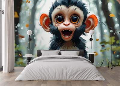 Close-up photo of a monkey which has facial details and expressive eyes Wall mural