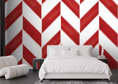 Vector painted red striped chevrons seamless pattern Wall mural