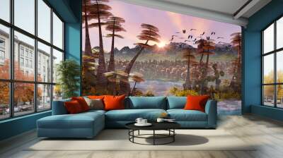 alien planet landscape, beautiful forest the surface of an exoplanet Wall mural