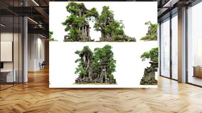 ancient temple ruin, collection of overgrown historical buildings, isolated on white background Wall mural