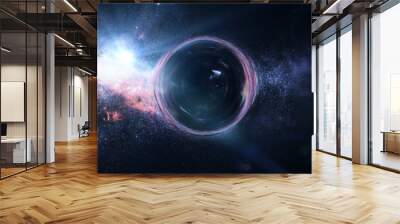 black hole with gravitational lens effect in front of bright stars  (3d illustration, Elements of this image are furnished by NASA) Wall mural