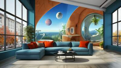 futuristic bathroom, sci-fi room looking out to an extraterrestrial landscape Wall mural