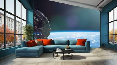 gigantic space station in orbit of planet Earth Wall mural