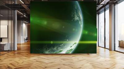 planet Earth lit by a mysterious green star Wall mural