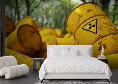 radioactive waste in barrels, nuclear waste repository in a forest Wall mural