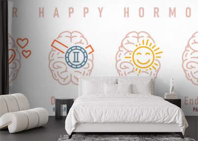 Four happy hormones. Dopamine, endorphin, serotonin, oxytocin. Wall mural