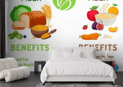 Soluble and insoluble fibre benefits. Editable vector illustration Wall mural