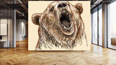 engrave bear illustration Wall mural