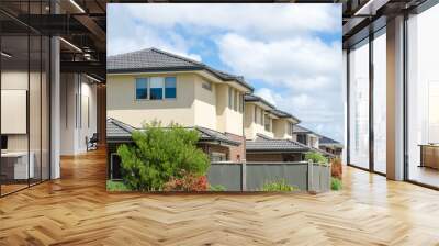 A row of Australian modern suburban townhouses in Melbourne's residential neighbourhood. Townhouses in Australia are connected to one another in a row and are usually two or three stories tall. Wall mural