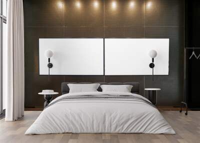 sophisticated dual horizontal blank billboards in a modern interior: a mockup template featuring two Wall mural