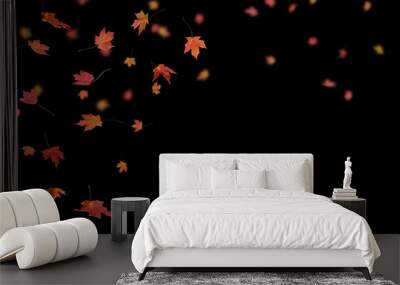 Falling autumn leaves at night with black background Wall mural