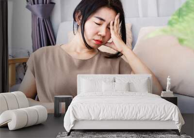 Gut-Brain Axis and anxiety concept with stress Asian woman have problems with digestion systems, stomachache, irritable bowel syndrome ( IBS) Wall mural