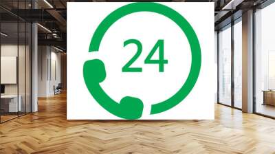 7/24 hours call icon..24/7 customer service icon.Twenty-four hour service icon.mobile flat symbo Wall mural