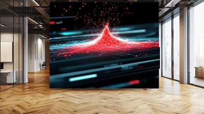 digital interface displays environmental data with vibrant red and blue network, creating futuristic and dynamic visual. glowing elements suggest advanced technology and innovation Wall mural