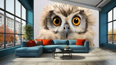 Close-up portrait of an owl with bright orange eyes, a captivating wildlife image for nature and animal lovers. 
 Wall mural