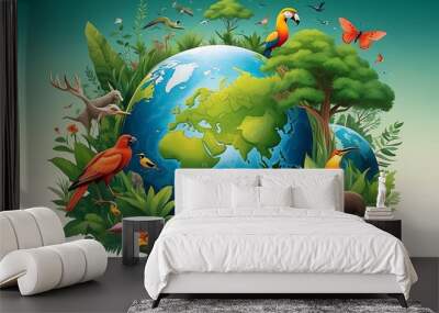 Celebrating Biological Diversity: Illustration for International Day Wall mural