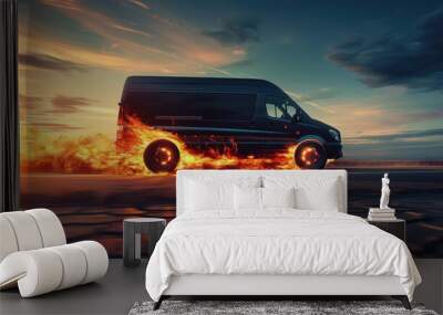 The black van on fire Wall mural