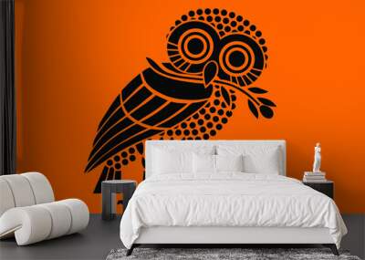 Ancient flag of Athens polis vector silhouette illustration. City state symbol in ancient Greece. Owl of Athena, patron of Athens. Wall mural