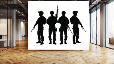 Army soldiers with sniper rifle on duty vector silhouette (Memorial day, Veteran's day, 4th of July, Independence day ) Soldier keeps the watch, on the guard. Rangers on border. Commandos team unit. Wall mural