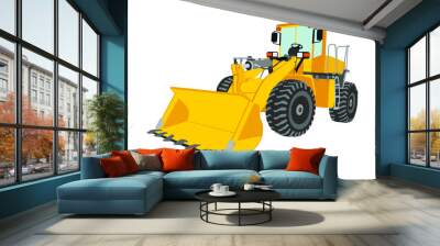 Big bulldozer loader vector isolated on white background. Dusty digger illustration. Excavator dozer for land. Under construction. Industrial building machine bager. Motor grader. Hard work industry. Wall mural