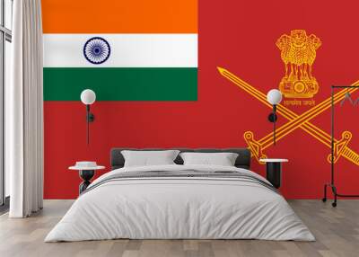 India army flag military vector illustration isolated. Proud symbol Indian troops. Emblem national coat of arms soldier troops. Patriotic banner. Air force aviation, navy, ground forces, missiles. Wall mural