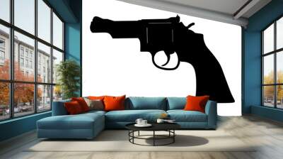 Revolver symbol. Pistol Gun Vector silhouette isolated on white background. Risk in conflict situation. police and military weapon. Defense help option against enemy aggressor. Wall mural