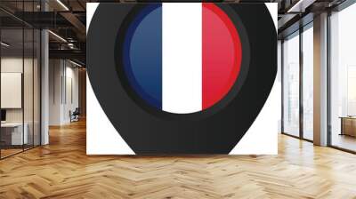 Geolocation pin with French flag on it. Black location pin marker on transparent background. Vector pin icon, EPS10 Wall mural