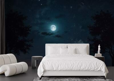 night sky with moon and clouds Wall mural