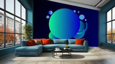 Blue green circles with abstract shapes design over glowing dark blue gradient background Wall mural