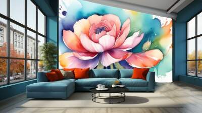 Immerse yourself in this stunning watercolor flower with vibrant splashes of color Wall mural