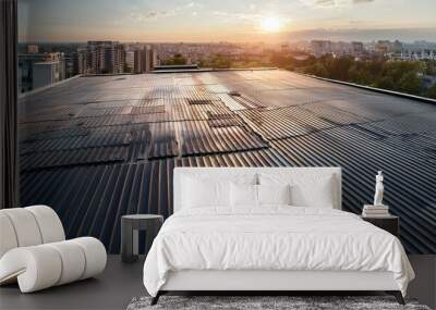 Urban flat roof with customizable waterproofing layers for modern buildings. Wall mural