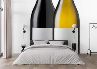 Two wine bottles isolated with blank label. Wall mural