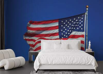 United States of America flag waving in blue sky Wall mural