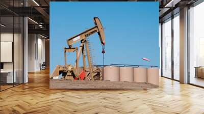 Oil Well Pump Drilling in Oilfield. Copy space. Wall mural